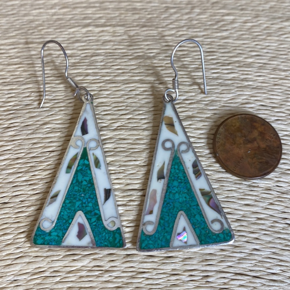 Triangle Shaped Inlay Dangle Earrings - image 4
